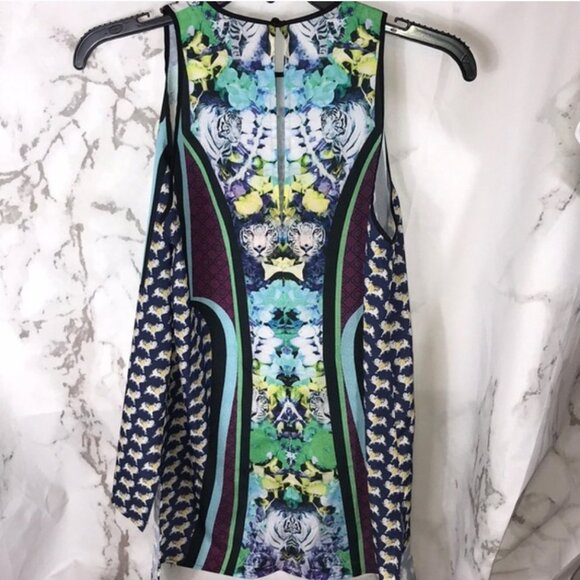 Clover Canyon Tiger Floral Graphic Print Top Flowy High Neck Tank Top Blouse XS - Picture 6 of 8